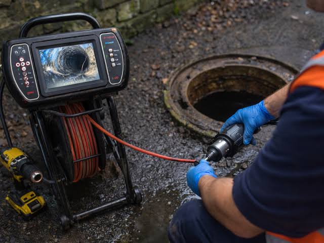 CCTV technician conducting a drain survey